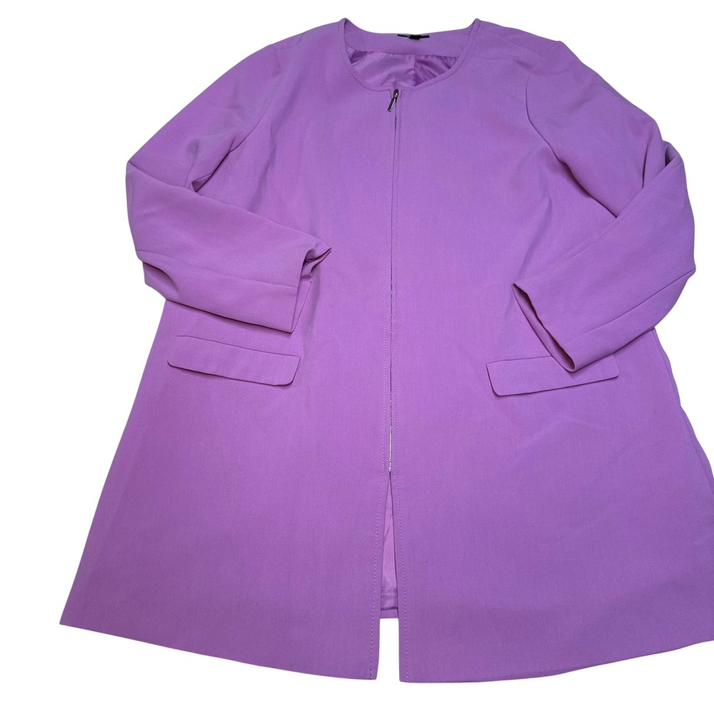 Alfani Womens Lavender‎ Purple Full Zip Collarless Car Coat Jacket XL Stretch